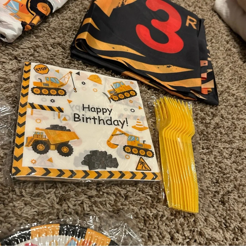 52 Pcs Construction 3rd Birthday Party Supplies